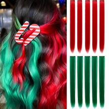 22 pulgadas 10 piezas extensiones de cabello con clips de color rojo y verde brillante para mujer, adecuadas para peinados diarios/de fiesta/de vacaciones - Color Piano - Ver 10