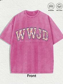 1PCS, Best Selling 2026 Summer Tops For Women Alphabet Pattern WWJD Printed Casual Vacation-Style Loose Multi-Functional T-Shirt, Regular Niche Punk-Style Pink Fitted Crew Neck Short Sleeve Washed T-Shirt, Cotton T-Shirt And Tmaija Ropa De Mujer, Fashionable Daily Top, Fourth Of July Outfits Women, Suitable For Everyday Wear. - Đỏ - Xem 1