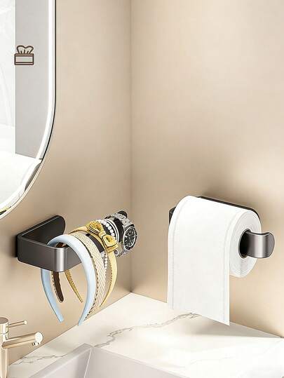 免钻孔壁挂式卫生纸架 – 多功能浴室收纳架，内置储物架，无需工具即可粘贴安装，打造稳固整洁的浴室环境