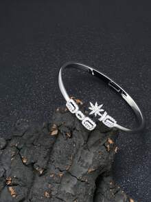 1件/1套 2件装 时尚百搭镶钻闪亮星星开口戒指和手链套装，女士日常/节日/派对配饰，开斋节/宰牲节礼物 - 鋯鑲閃耀矩星星 - 查看 6