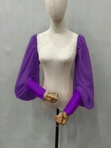 1 件白色雪纺长泡泡袖，配 2 个弹力黑色新娘袖口，秋季配饰 - 彩色 - 查看 23