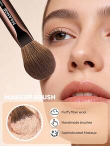 MAANGE 1pc Professional Aluminum Tube Powder Brush,Soft Powder Makeup Brush,Makeup Tools With Soft Fiber For Easy Carrying,Brush For Travel,Accessories Gifts For Friends,Giveaways - Coffee Brown - View 5