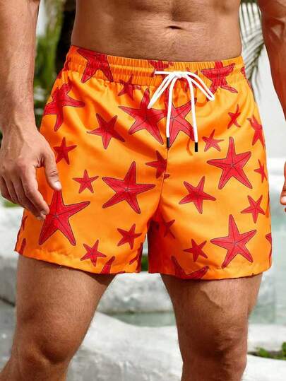 Pantalones cortos de playa con cordón y bolsillo estampado para hombres - Shorts casuales, de exterior, para el hogar, la playa y deportes de verano