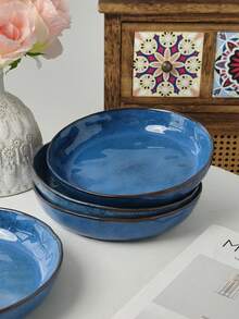2个8.2英寸复古做旧陶瓷盘，窑变悉尼蓝乡村风格沙拉碗，创意个性化西式餐厅陶瓷早餐碗，水果搅拌碗，米饭碗，甜点碗，适用于家庭厨房、餐厅聚会、厨房用品、餐具配件，可用于烤箱和微波炉 - 彩色 - 查看 9