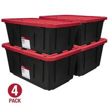 (Pack Of 4)  27 Gallon Large Storage Bin With Snap Lid, Black And Red, Heavy Duty Plastic Storage Container - 4 件裝 - 查看 1