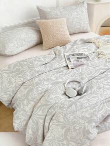 三件套花卉印花被套组（1个被套+2个枕套，不含被芯/枕芯），优雅花卉设计床上用品套装，柔软舒适，适用于卧室、客房、宿舍，提供加大号、特大号、大号、单人床尺寸，易于打理的涤纶面料，四季皆宜。 - 彩色 - 查看 5