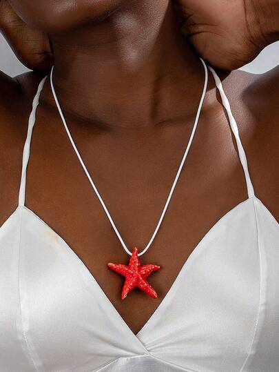 1 pieza Collar con colgante de estrella de mar hecho a mano de la playa (con variaciones aleatorias de forma y color)