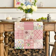 1 pieza Camino de mesa con patrón de tulipán y dalia rosa primaveral, decoración de mesa de cocina y comedor para fiestas en el hogar - Rosa - Ver 6