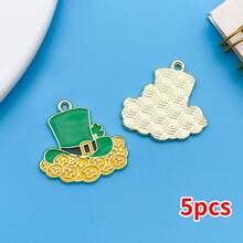 5个幸运小妖精吊坠 | 珐琅绿色锌合金圣帕特里克节首饰DIY套装，可用于手链和项链 - 彩色 - 查看 18