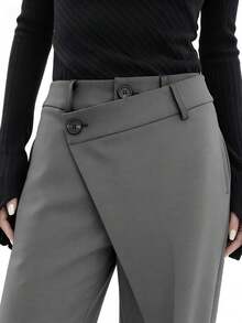 不对称设计垂坠效果休闲裤 春季 - 灰色 - 查看 4