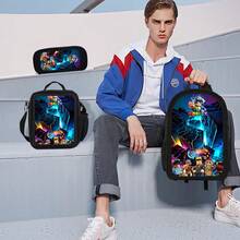 3pcs  Characters Adventure Large Capacity travel backpack Perfect for School, Travel, and Everyday Use Back-To- Gift, Tablet Compartment - Schwarz - Übersicht 6