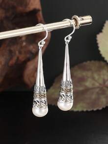 1 Pair Of Elegant Pendant Earrings, Adorned With Faux Pearl Decorations And Hollowed Out Patterns, Suitable For Fashionable Street Ladies To Wear As Daily Jewelry Gifts - Fashion - View 12