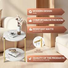Senmeo Double-Tier Round Side Table, Minimalist Sofa Table & Coffee Table, Dual-Purpose Indoor/Outdoor Decorative Table Double-Layer Metal Reinforcement, Easy Assembly Suitable For Indoor/Outdoor Decor, Daily Use In Bedrooms And Living Rooms, Bedroom Furniture, Indoor Outdoor Table, Sleek Furniture, Modern Decor, Sturdy Table, Multipurpose Table, Accent Table, Small Space Solutions - 白色 - 查看 6