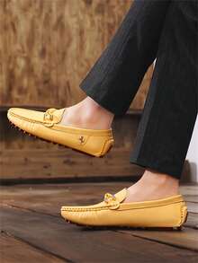 Plus Size Men's Handmade Loafers, Slip-On Moccasin Shoes, Comfortable Casual Work Walking Driving Flat Shoes - Yellow - View 2