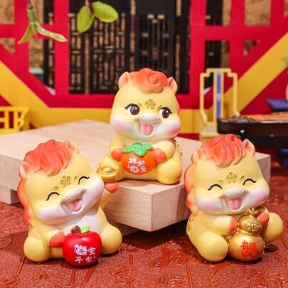 1pc Horse Year Mascot Doll Zodiac Horse DIY Desktop Decoration 2026 Cute Year Of The Horse Ornament Car Ornament New Year Gift