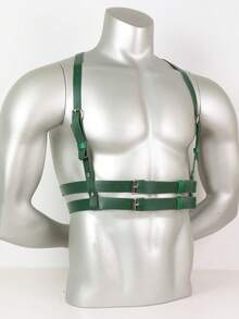 Men's Green Double Strap Chest Harness | Adjustable PU Leather Body Harness For Festival & Clubwear - A - View 4