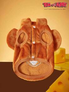 TOM & JERRY X PETSIN 1件刺绣棕色老鼠宠物猫狗通用棕色带防滑扣毛绒保暖舒适无袖防滑外套 - 彩色 - 查看 2