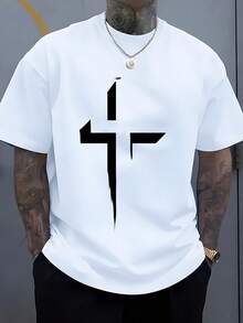 T Shirt With Black Cross Print For Casual Wear - 白色 - 查看 2