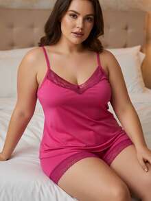 Baby Doll Plus Size com Renda Confortável Sedoso Alça Regulável Reforçada Tamanho Grande Especial 48 50 52 54 56 Babydoll Romântico Roupa de Dormir Pijama - Rosa - Visão 11