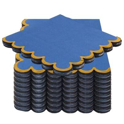 20pcs/Set, 40pcs/Set, 60pcs/Set Firework Blue Wavy Floral Foil Edged Thick Soft Absorbent 2-Ply Party Napkins, 24cm*24cm Opened, Suitable For Wedding, Tea Party, Birthday Party Decoration, Party Supplies, Holiday Decor