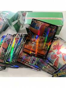 100 piezas Cartas completas en inglés (Serie V, Vmax, Tarjetas GX Raras), bien hechas, con alta HP, poder de batalla fuerte, regalo esencial para series de anime, videojuegos, mercancía, fiestas de cumpleaños y festividades - Multicolor - Ver 6