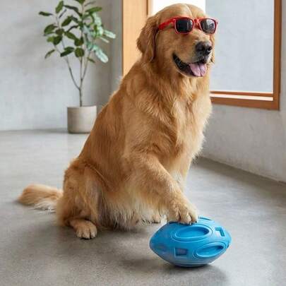 PETSIN Indestructible Squeaky Football, Dog Chew Toy - Durable Rubber Ball, Suitable For Aggressive Chewers, Teething And Play Fun - Perfect Gift For Small Dogs, Enjoy Chewing And Playing - Gift For Dogs, Christmas, Halloween