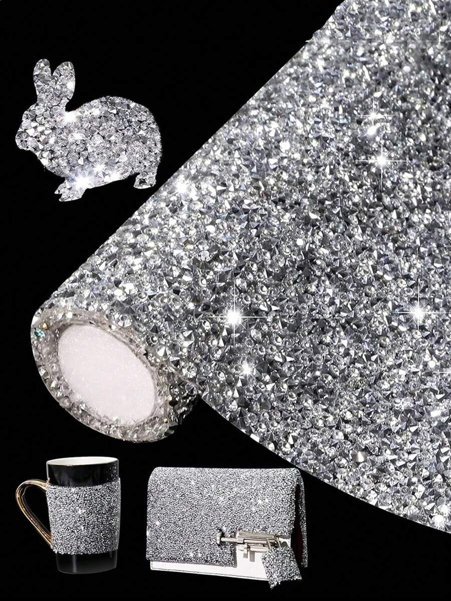 1pc Silver Shiny Crystal Diamond Sticker, Self-Adhesive Diamond Decal Suitable For DIY On Car, Phone, Clothing, Crafts - Self-adhesive Rhinestones - View 1