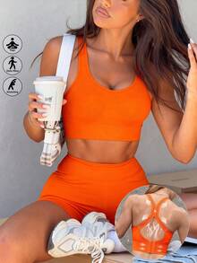 Runway Rest Women's Sports Bra, Supportive, Shock-Absorbing, No Sagging, Seamless, Wireless, Breathable - Orange - View 6