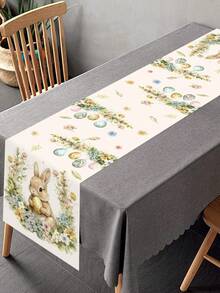 1pc Easter Table Runner, Featuring Rabbit, Eggs And Floral Patterns, 35*180cm Polyester Material, Farmhouse Style Easter Table Runner, 2026 Easter Home Decor, Kitchen Dining Table Decoration, Spring Holiday Decor - Multicolor - View 3