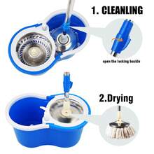 Two Sets Of 360° Spin Mop And Bucket Set Quick-Dry Technology,Mop And Bucket With Wringer Set For Home & Kitchen,Wet/Dry Floor Cleaning Kit With 4 Microfiber Mop Heads & Adjustable Handle(Blue) - A - 查看 11