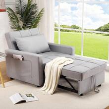 Sofá cama plegable de lino 3 en 1, respaldo ajustable, almohada suave, bolsillo lateral – ideal para los huéspedes y la sala de estar - Gris Claro - Ver 1
