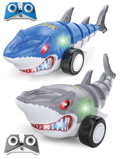 1pc 2.4G Remote Control Shark Car Toy With Swinging Tail, LED Lights, Rechargeable RC Robot Shark Toy For Kids 3-12 Years Old, Ideal Gift For Boys And Girls On Birthday, Christmas, Halloween, Easter, Thanksgiving, New Year