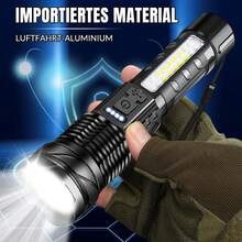 7 Modes Rechargeable LED Flashlight, Waterproof High Lumens Tactical Torch With COB Work Light & Power Display For Camping Hiking Emergency - Black - View 6