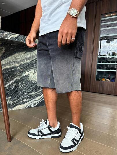 Pantaloni scurți din denim spălați Ombre pentru bărbați, pantaloni scurți cargo casual de stradă, pantaloni scurți din denim versatili, la modă, de vară