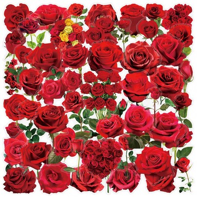 50 Pcs Transparent Red Rose Stickers - PET Waterproof For Wedding, Proposal & Gift Boxes, Phone Cases