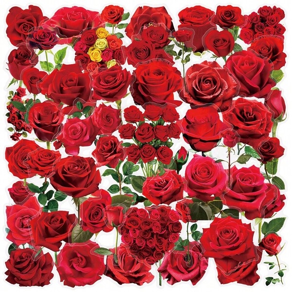 50 Pcs Transparent Red Rose Stickers - PET Waterproof For Wedding, Proposal & Gift Boxes, Phone Cases