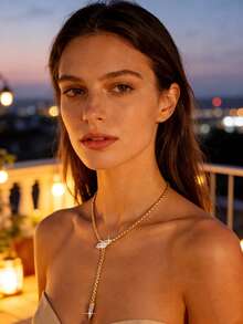 1pc Luxury Mysterious Snake Cubic Zirconia Chain Necklaces, Vintage Funky Long Clavicle Chain For Daily Wear, PartyAccessory And Gift For Friends - Yellow Gold - View 4