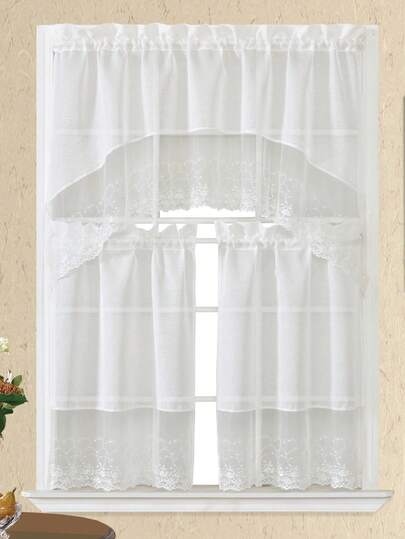 1 Takım (2/3 Parça) Polyester File İşlemeli Kenarlı Perde, Beyaz/Mavi/Pembe/Mor/Kahverengi İşlemeli, Ev, Mutfak, Banyo, Oturma Odası, Yatak Odası, Dış Mekan Villa, Düğün Dekorasyonu İçin Uygundur