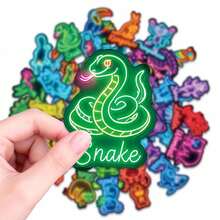 50Pcs Neon Animal Alphabet Stickers - Neon Decals With Animal Names, Educational Waterproof Stickers For Teens' Laptop, Water Bottle & School Supplies - Multicolor - View 1