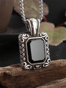 1件复古方形黑色宝石吊坠项链，男女皆宜，时尚简约，是派对首饰的理想之选。 - 時尚 - 查看 12