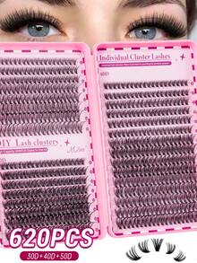 620-Piece Eyelash Extension Kit, DIY Eyelash Extension Kit (8-16mm), Single Cluster Eyelash Kit, D-Shaped Curl Eyelash Extension Kit With Glue Seal And Eyelash Curler Tools, Eyelash Kit, Eyelash Clusters, Mascara, Synthetic Black Eyeliner. Suitable For Everyday Use, Parties, Travel, Or As A Gift For Family And Friends. - 黑色 - 查看 13