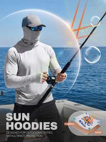 RODEEL 男士户外连帽衫，动物纹印花搭配撞色Logo设计，带面罩和拇指孔。适合钓鱼、划船、徒步、屋顶作业、建筑施工和园林绿化等活动。节日礼物之选。 - 灰色 - 查看 2