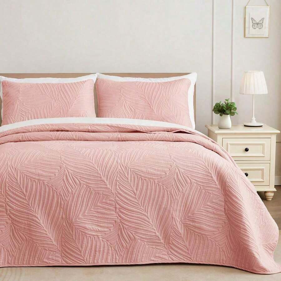 3 Pcs Bed Comforter Set,Queen Comforter Set,Edredones Para Cama Queen Size Quilt Bedding Set,Army Green Lightweight Microfiber Quilt,Modern Geometric 3-Piece Set(1 Quilt+2 Pillow Shams) Queen/Full 90''X96'' Soft Skin-Friendly Breathable Warm Fluffy Cozy Plush All-Season Holiday Bedding For Bedroom Home Living Room Dorm Apartment Decor - Baby Pink - View 1