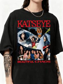 KATSEYE The Beautiful Chaos Graphic,Unisex Short Sleeve GIFT For Fans Graphic Print Design Casual Men's T-Shirt Tee Shirt  For Men - Đỏ - Xem 12