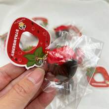 可爱草莓蘸酱造型软萌PU面包吊坠，超柔软PU材质，逼真造型，缓解压力，舒缓情绪，送礼佳品，节日礼物，生日礼物，完美礼物 - 彩色 - 查看 6