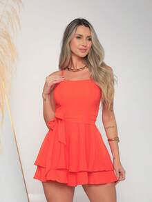 Basic Printed Jumpsuit With Padded Cups - Duna Premium - Aperol - View 3