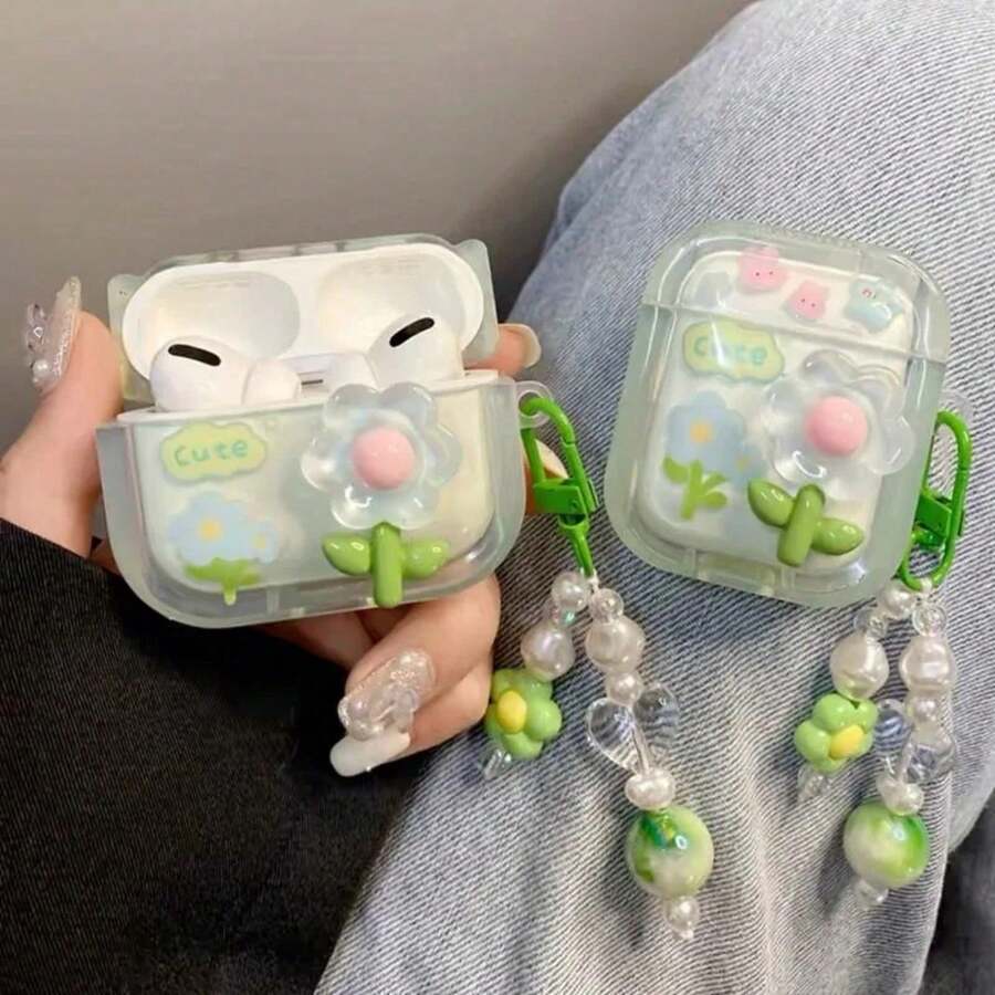 Summer Green Flowers Earphone Case For Apple  4 3 Case Silicone Wireless Bluetooth Earbuds Cover For  Pro 2 EIUF VWEW - Mint Green - View 1