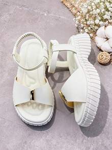 Dép xăng đan đế bằng thời trang cho bé gái, dép đế dày cho trẻ em, đế chống trơn trượt, thiết kế xỏ chân tiện lợi, thích hợp cho trẻ em tham dự đám cưới, tiệc tùng, du lịch và nghỉ lễ. - trắng - Xem 5