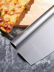 1pc Stainless Steel Half-Moon Pizza Cutter, Crescent Bread Slicer, Toast & Pizza Tool - Silver - View 3