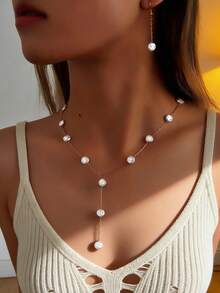 1 pieza Collar + 1 pieza Pulsera, Conjunto de joyas de moda elegante para mujeres, cantidad de piezas al azar - blanco dorado - Ver 5